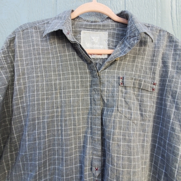 Johnny Was 3J Workshop Plaid Button Down Boxy Contemporary Top - Picture 3 of 10